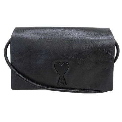 アミパリス 美品 Voulez-Vous ストラップ ウォレット ロゴ ショルダー バッグ レザー レディース ブラック ULL164.AL0052