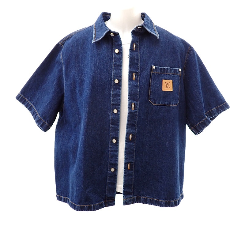ルイヴィトン LOUIS VUITTON デニムショートスリーブシャツ シグネチャー 25SS L 半袖シャツ コットン ブルー メンズ【中古】【Aランク】