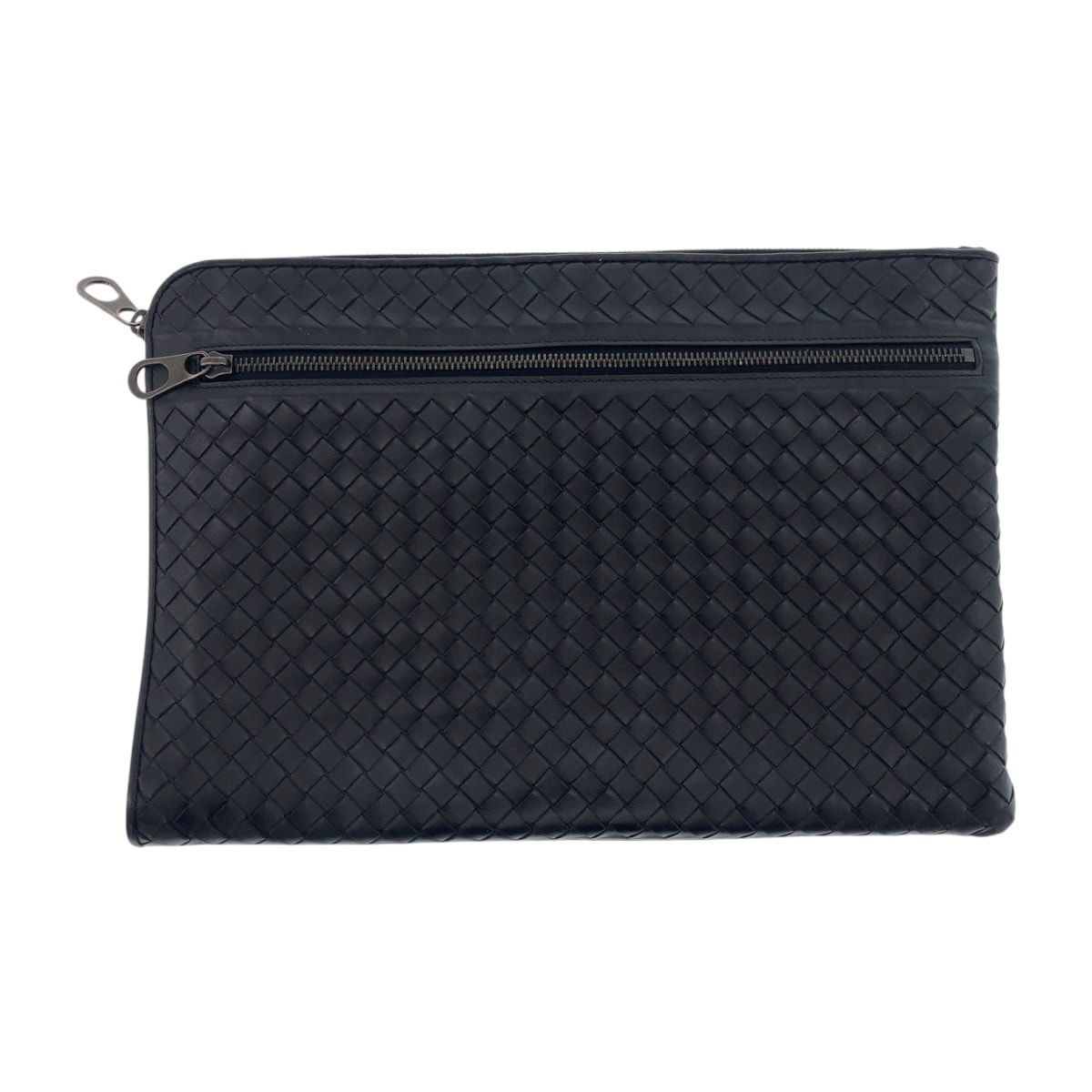 美品 BOTTEGAVENETA ボッテガヴェネタ イントレチャート ブラック 黒 ガンメタ金具 レザー クラッチバッグ セカンドバッグ 505465 【中古】