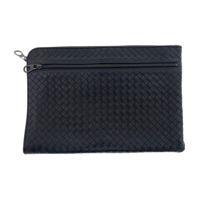 美品 BOTTEGAVENETA ボッテガヴェネタ イントレチャート ブラック 黒 ガンメタ金具 レザー クラッチバッグ セカンドバッグ 505465 【中古】