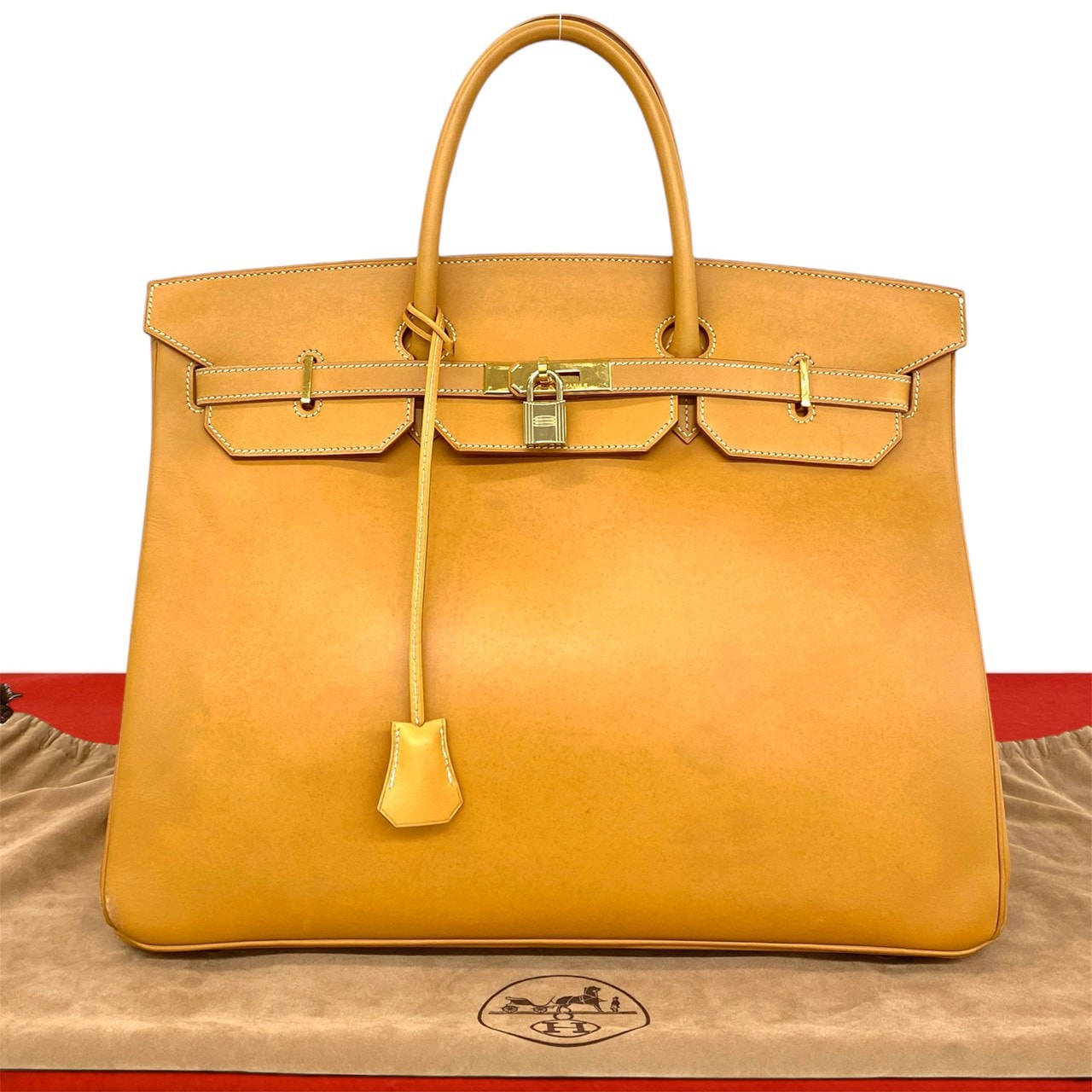 HERMES エルメス バーキン40 レザー ヴァッシュナチュラル ハンドバッグ ブラウン
 611-8