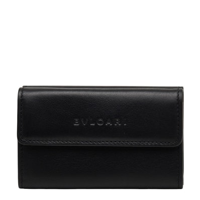 ブルガリ ミニウォレット 三つ折り財布 ダブルホック ブラック レザー レディース BVLGARI 【中古】
