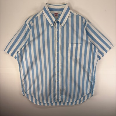 古着 70's/70年代 ヴィンテージ ブルックスブラザーズ Brooks Brothers 半袖シャツ ボタンダウン 胸ポケット XL ブルー系 ストライプ メンズ