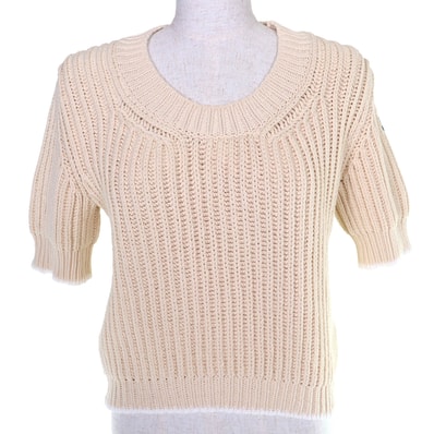 極美品 モンクレール ロゴワッペン 半袖ニット コットン ベージュ S