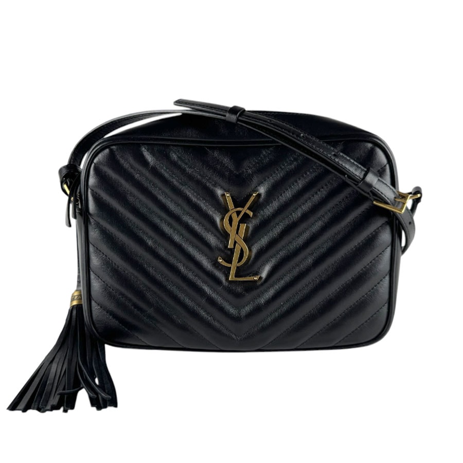 サンローラン SAINT LAURENT ショルダーバッグ ルー カメラバッグ レザー ブラック ゴールド レディース 612544【中古】 z9354