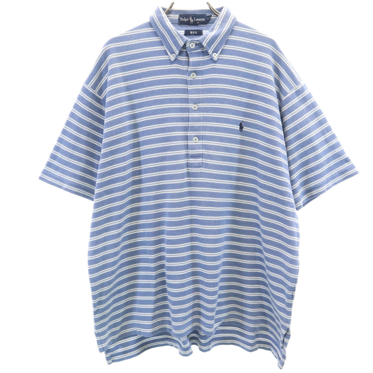 RALPH LAUREN ラルフローレン ボーダー柄 半袖 ボタンダウン ポロシャツ M ブルー系