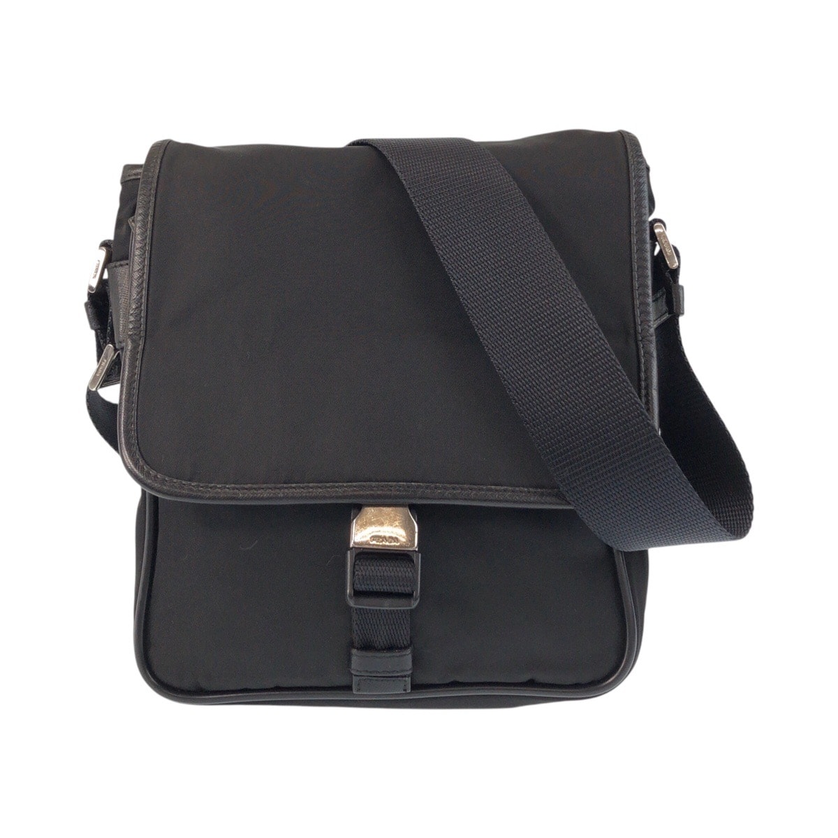 PRADA プラダ テスート 三角ロゴプレート ブラック 黒 シルバー金具 ナイロン ショルダーバッグ ポシェット 506353 【中古】