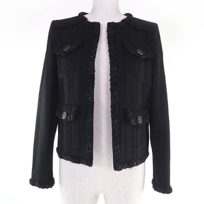 極美品 シャネル ノーカラージャケット ブラック 36 P55644V42006