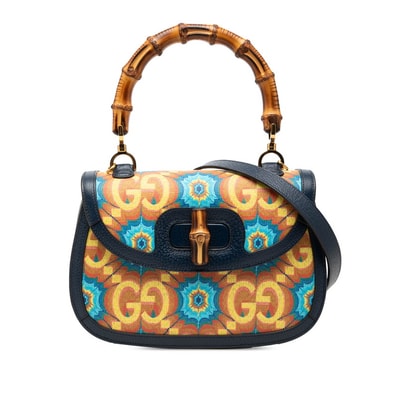 グッチ バンブー 1947 100周年 ハンドバッグ ショルダーバッグ 2WAY 678489 ネイビー マルチカラー PVC レザー レディース GUCCI 【中古】