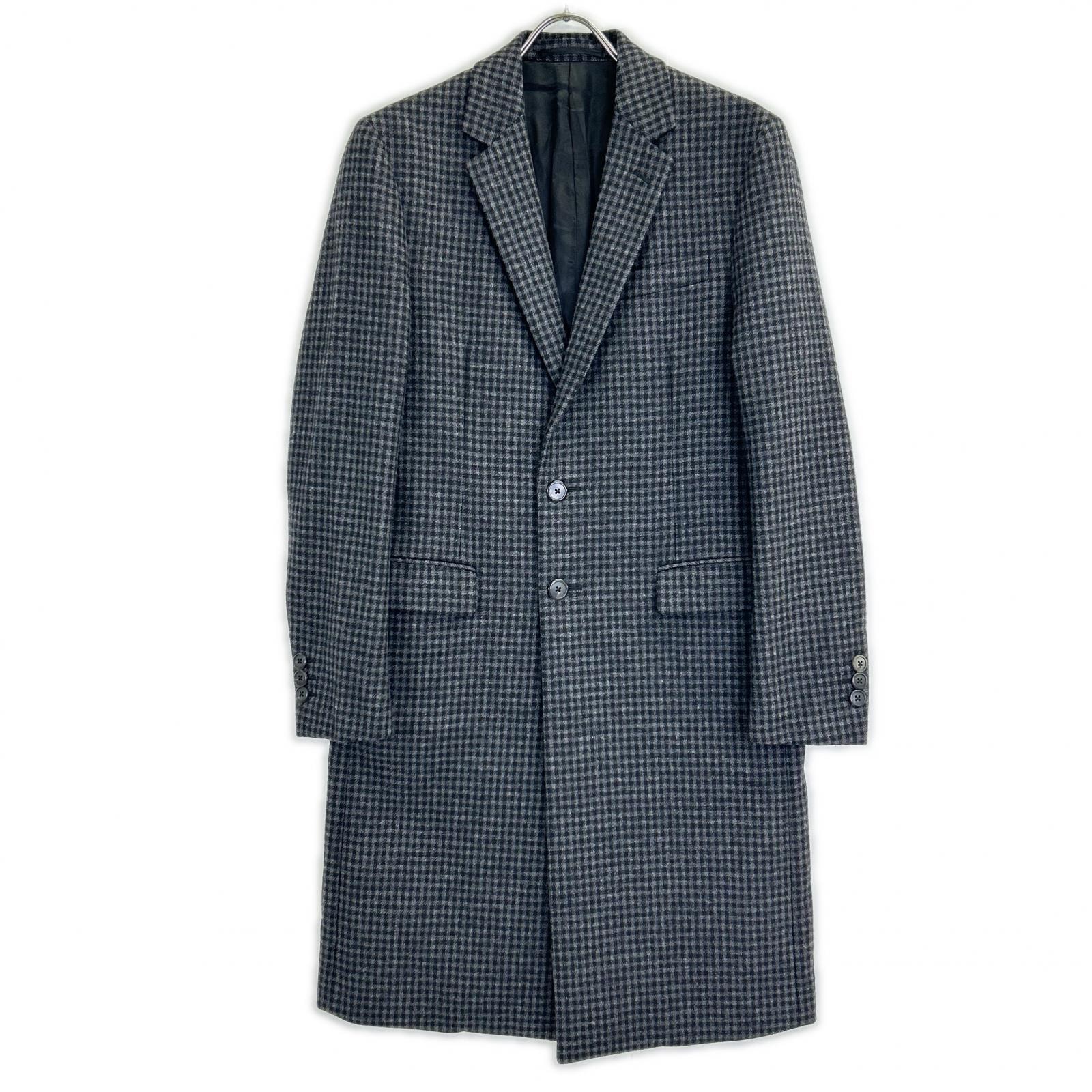 プラダ ブラック UC371D 16AW カシミヤ混 チェック チェスターフィールドコート 46R