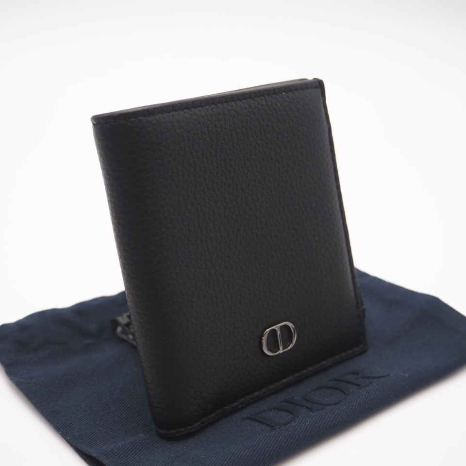 極美品 Dior ディオール CD Icon 2つ折りウォレット 2ICBC339CDI 二つ折り財布 ブラック カーフレザー メンズ