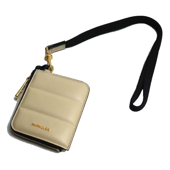 MONCLER モンクレール FLAT WALLET SMALL 二つ折り財布 コンパクトウォレット ベージュ I109B6C00001 M3043 ショルダーストラップ付 ユニセックス【中古】【美品】