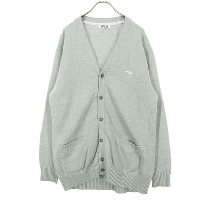 FILA フィラ ロゴ刺繍 長袖 Vネック カーディガン F ライトグレー EAST BOY コラボ