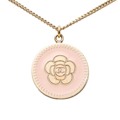シャネル ヴィンテージ カメリア ココマーク ネックレス ゴールド ピンク メッキ レディース CHANEL 【中古】