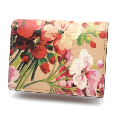 GUCCI(グッチ)ブルームス GGブルームス コンパクトウォレット 二つ折り財布 ミニ財布 フローラ 花柄 フラワープリント ベージュ ピンク レザー レディース 410120【中古】