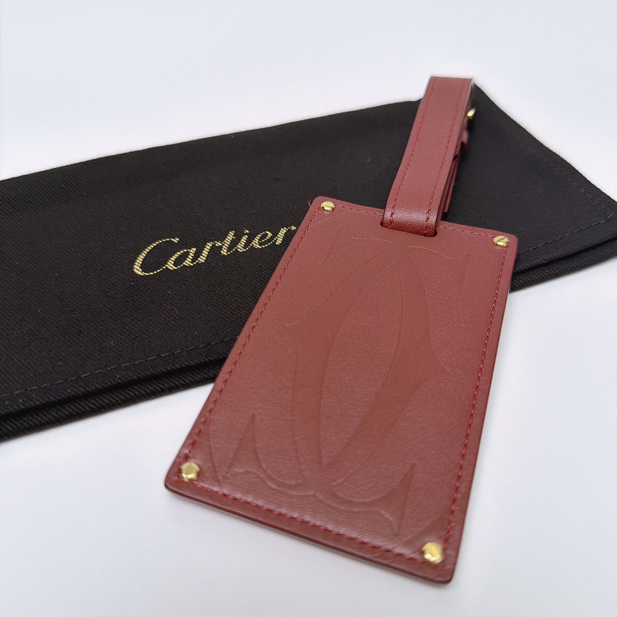 Cartier カルティエ マストライン レザー ネームタグ バッグチャーム ボルドー メンズ レディース 旅行カバン 鞄 2