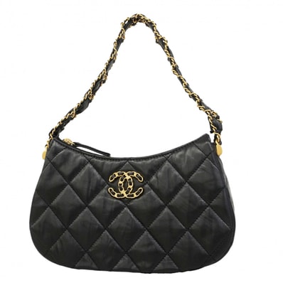 【6dc3417】シャネル ショルダーバッグ シャネル19 カーフスキン ブラック ゴールド金具【中古】レディース
