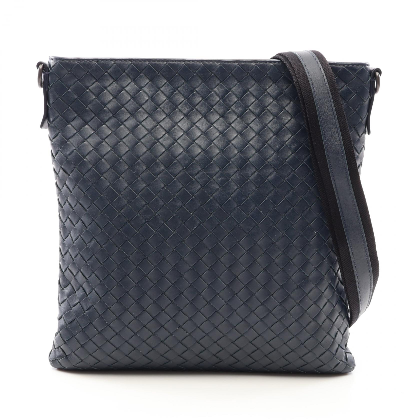 ボッテガヴェネタ BOTTEGA VENETA イントレチャート ショルダーバッグ ショルダーバッグ バッグ レザー レディース ネイビー系 【中古】