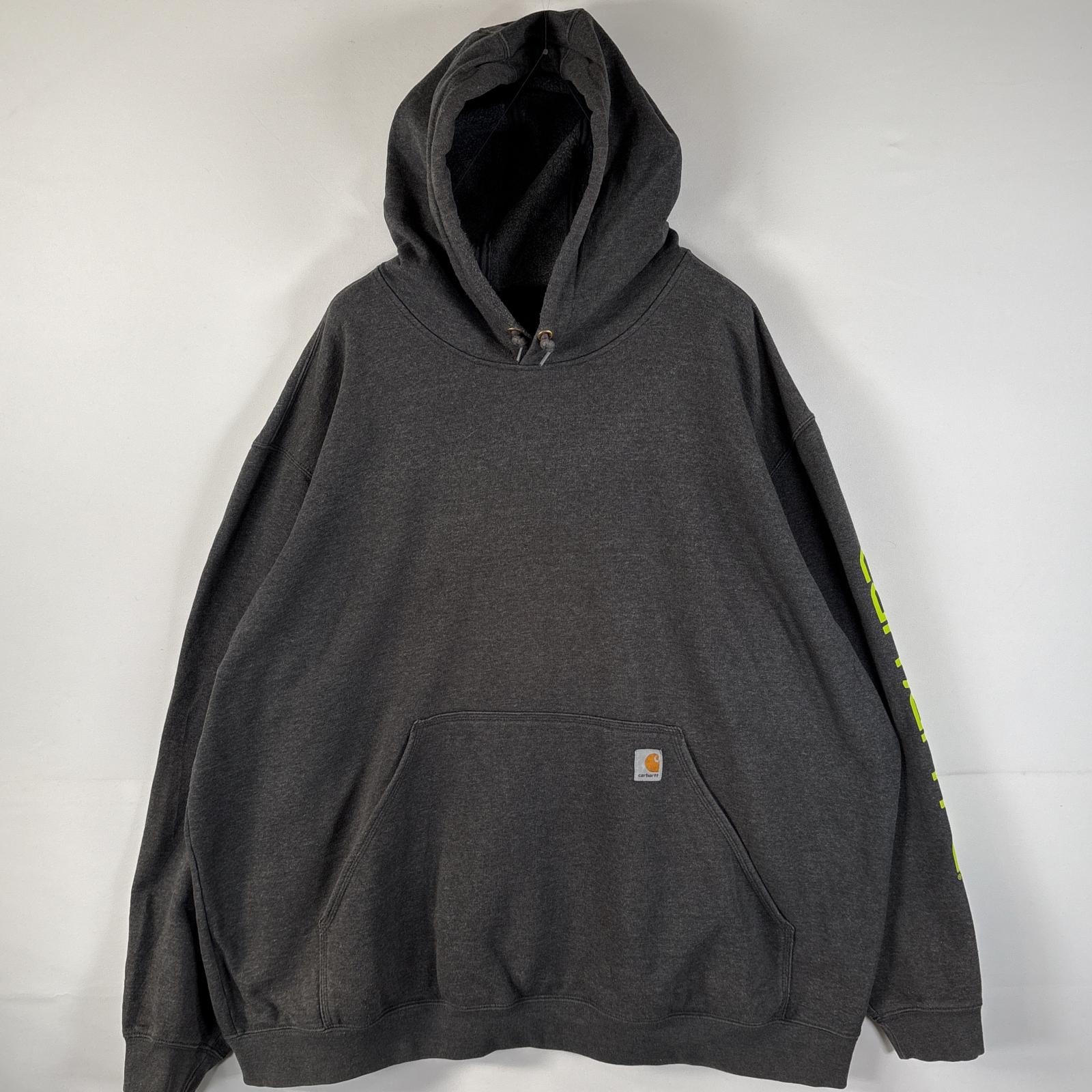 古着 カーハート Carhartt パーカー 大きいサイズ オリジナルフィット ワンポイントロゴ 袖プリント 3XL Regular  ダークグレー メンズ