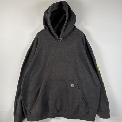 古着 カーハート Carhartt パーカー 大きいサイズ オリジナルフィット ワンポイントロゴ 袖プリント 3XL Regular ダークグレー メンズ