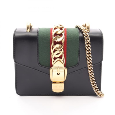グッチ GUCCI シルヴィ ウェブライン ショルダーバッグ バッグ レザー レディース ブラック系 / レッド系 / グリーン系 431666 【中古】