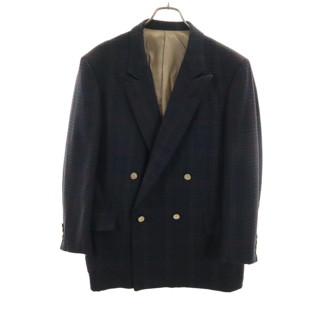 Burberrys バーバリーズ 90s オールド チェック柄 ダブル テーラードジャケット BE5 ネイビー系