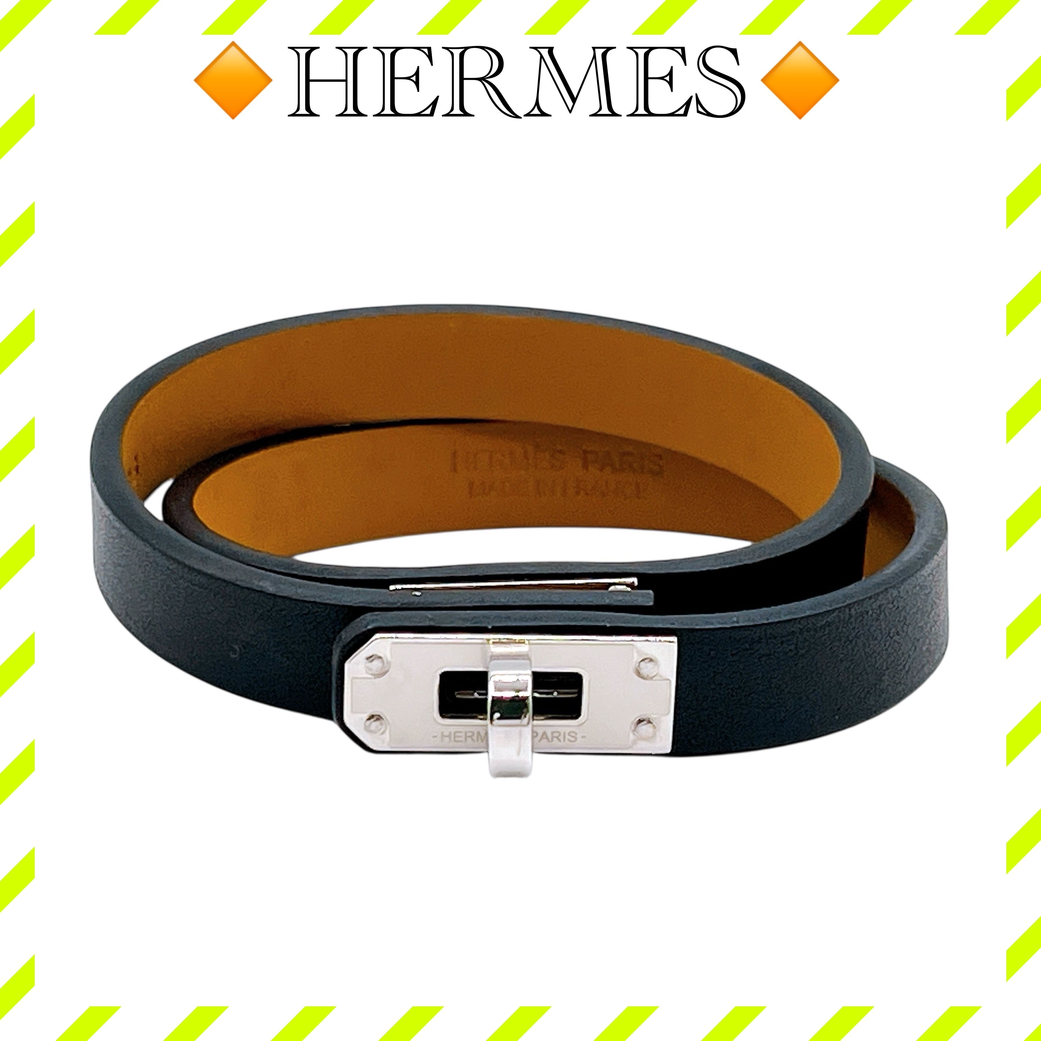 極美品 エルメス レザー ミニ ケリードゥブルトゥール ブレスレット T2 黒