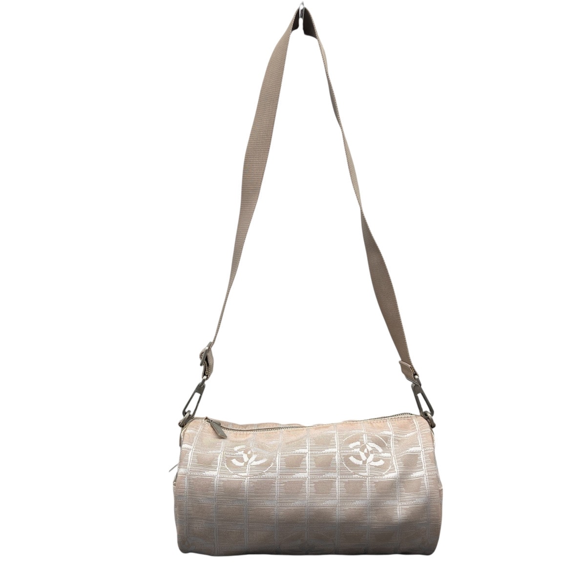 CHANEL 希少 極美品 シャネル ニュートラベルライン ミニロール ショルダーバッグ A17669 7番台シリアル ナイロンジャガード レザー ピンクベージュ クロスボディ ポシェット ヴィンテージ ココマーク Aランク 鑑定済 中古 シャネルバッグ