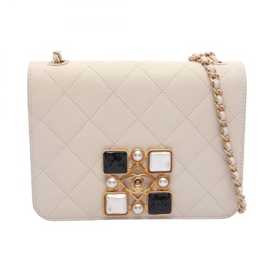 シャネル CHANEL グリポア マトラッセ フルフラップ ショルダーバッグ バッグ レザー レディース ホワイト系 【中古】