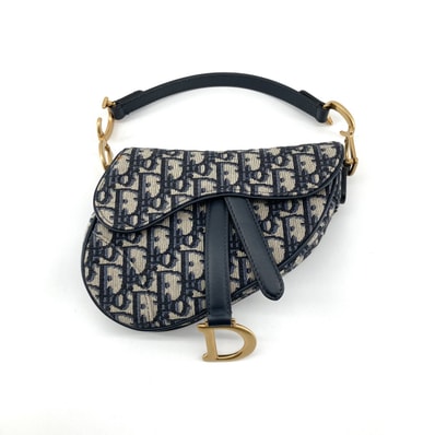 Christian Dior(クリスチャンディオール) トロッターサドル ゴールドDストラップ ハンドバッグ ネイビー×ゴールド