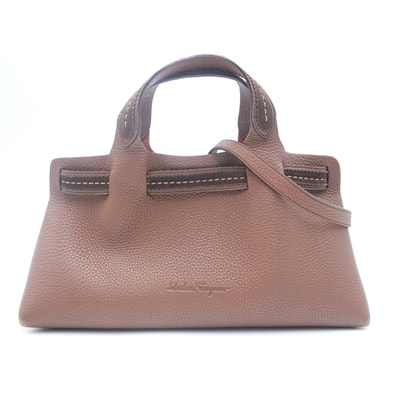 Salvatore Ferragamo(サルヴァトーレ フェラガモ)ガンチーニ ハンドバッグ 2WAY ショルダーバッグ ブラウン レザー シルバー金具 レディース【中古】