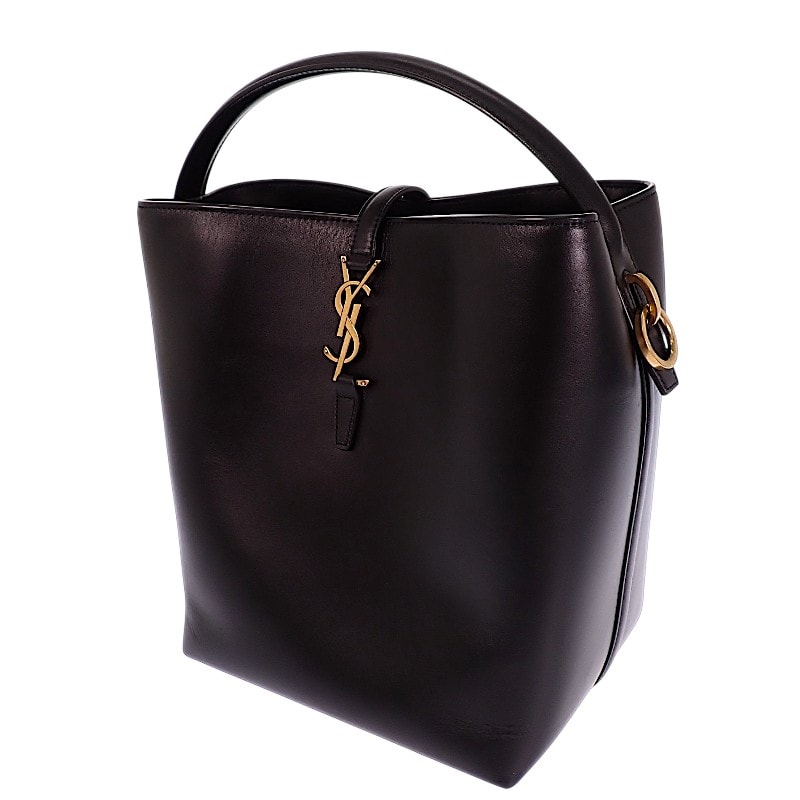 サンローラン SAINT LAURENT LE 37 7428282R20W1000 2WAYバッグ ハンドバッグ  ショルダーバッグ カーフ ブラック ゴールド金具 レディース【中古】【ABランク】