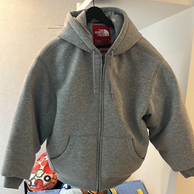Supreme x The North Face Down Filled Zip Up Hooded Sweatshirt "Heather Grey"