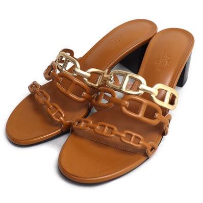 HERMES エルメス タンデム シェーヌダンクル サンダル ブラウン 36 レディース【中古】【美品】