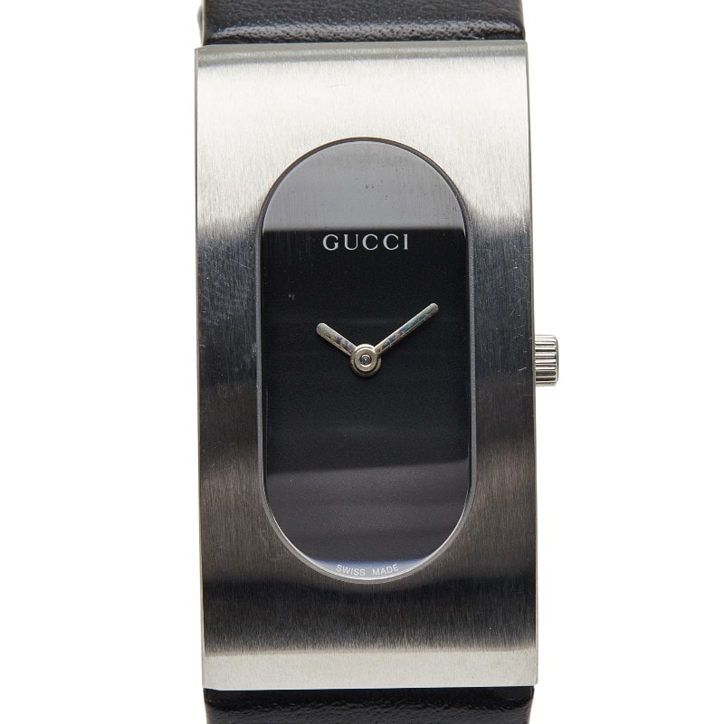 グッチ 腕時計 2400L クオーツ ブラック文字盤 ステンレススチール レザー レディース GUCCI 【中古】