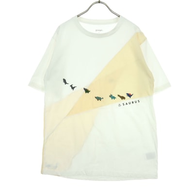 美品 graniph グラニフ 恐竜刺繍 半袖 切替 Tシャツ M ホワイト デンジャラスダイナソーズ