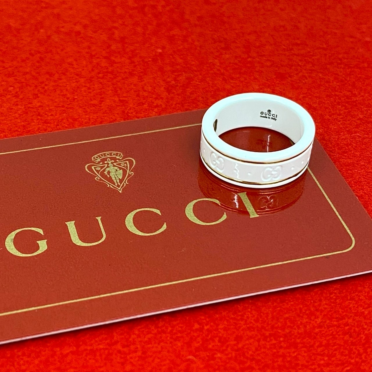 GUCCI グッチ アイコンリング GG ロゴ セラミック リング・指輪 14号 ホワイト
 65562