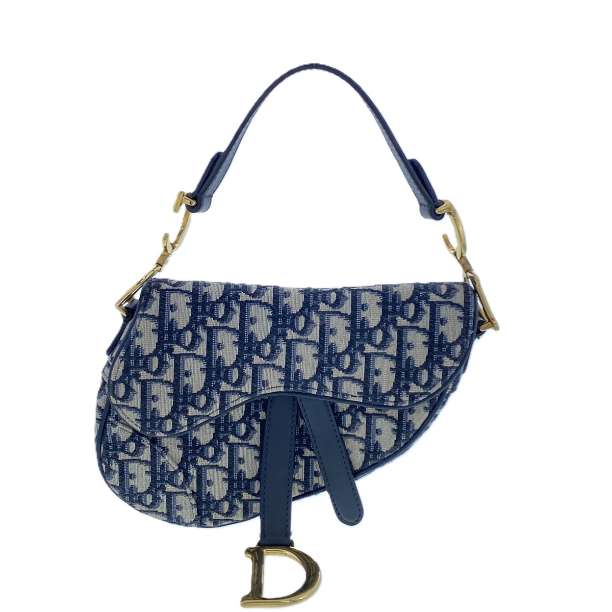 【値下げ】Christian Dior クリスチャンディオール Saddle バッグ ミニ オブリーク ハンドバッグ M0456CTZQ キャンバス グレー ネイビー  レディース【中古】
