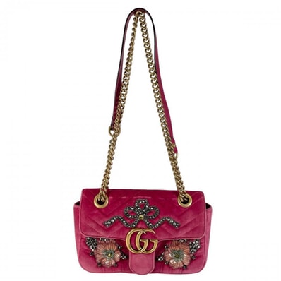 GUCCI グッチ 2WAY GGマーモント ショルダーバッグ ハンドバッグ 肩掛け 446744 ベロア レザー スパンコール ピンク アンティークゴールド金具 レディース【中古品】