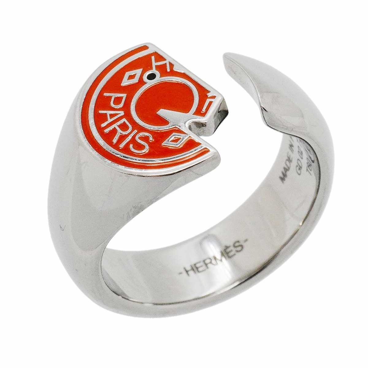 【6jkb0178】エルメス リング カルーゼル メタル シルバー オレンジ #60【中古】メンズ
