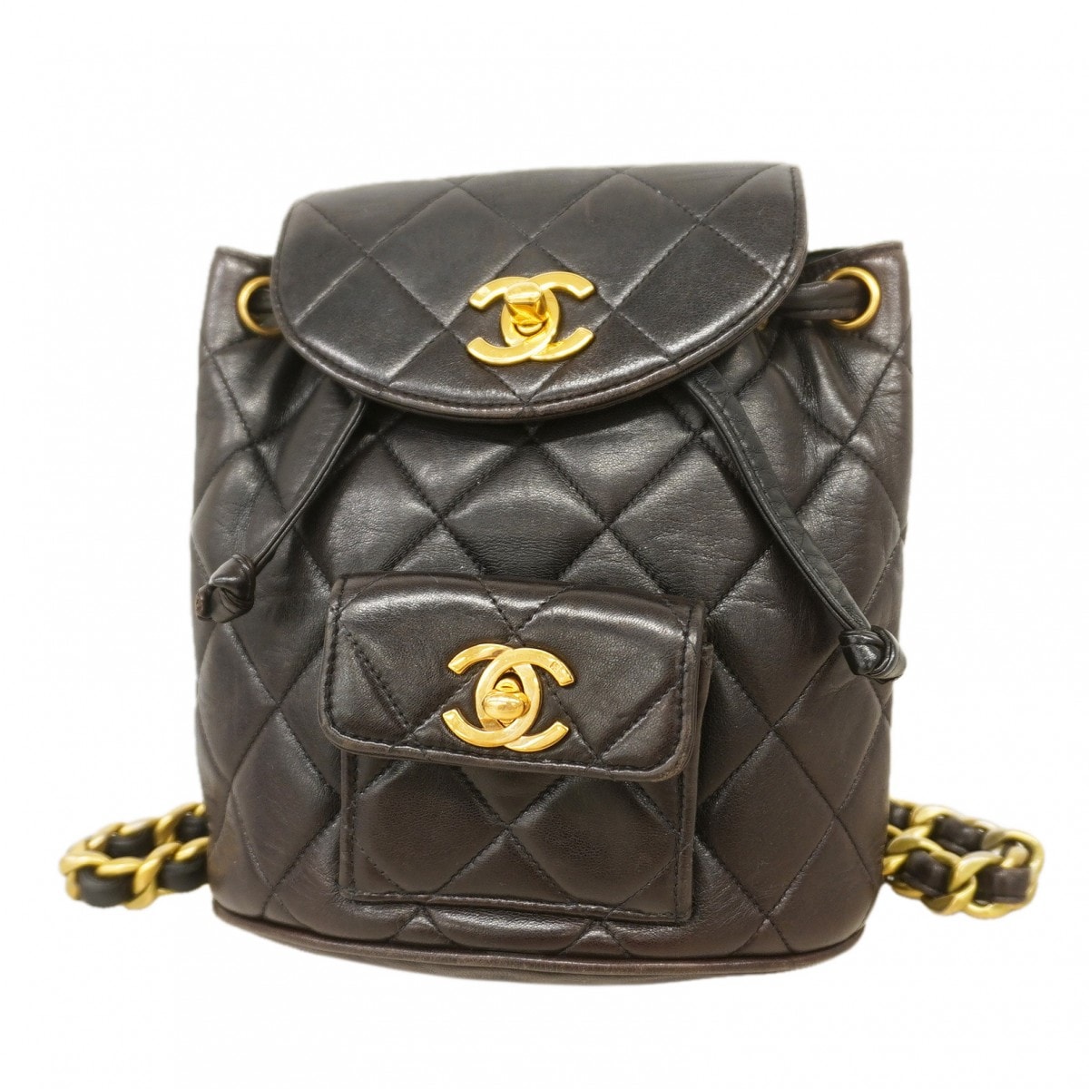 【6db1104-k】シャネル リュック・デイパック マトラッセ ラムスキン ブラック ゴールド金具【中古】レディース