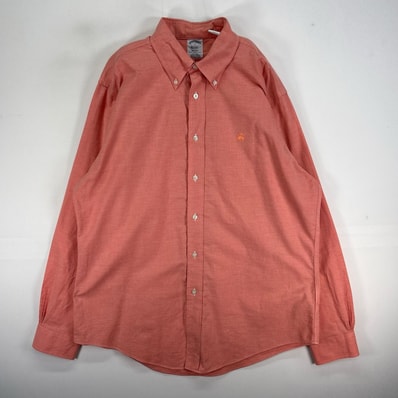 古着 ブルックスブラザーズ Brooks Brothers 長袖シャツ ロゴ 刺繍 ボタンダウン REGENT L オレンジ系 無地 メンズ