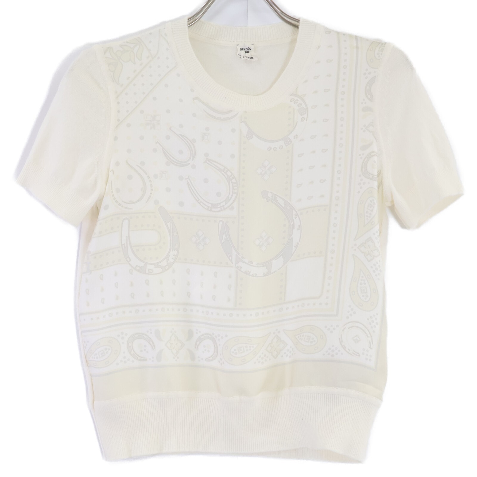 エルメス 【美品/国内正規/26AW】H6H2822DC Porte-Bonheur Bandana short-sleeve sweater ポルトボヌール バンダナ 半袖セーター 34