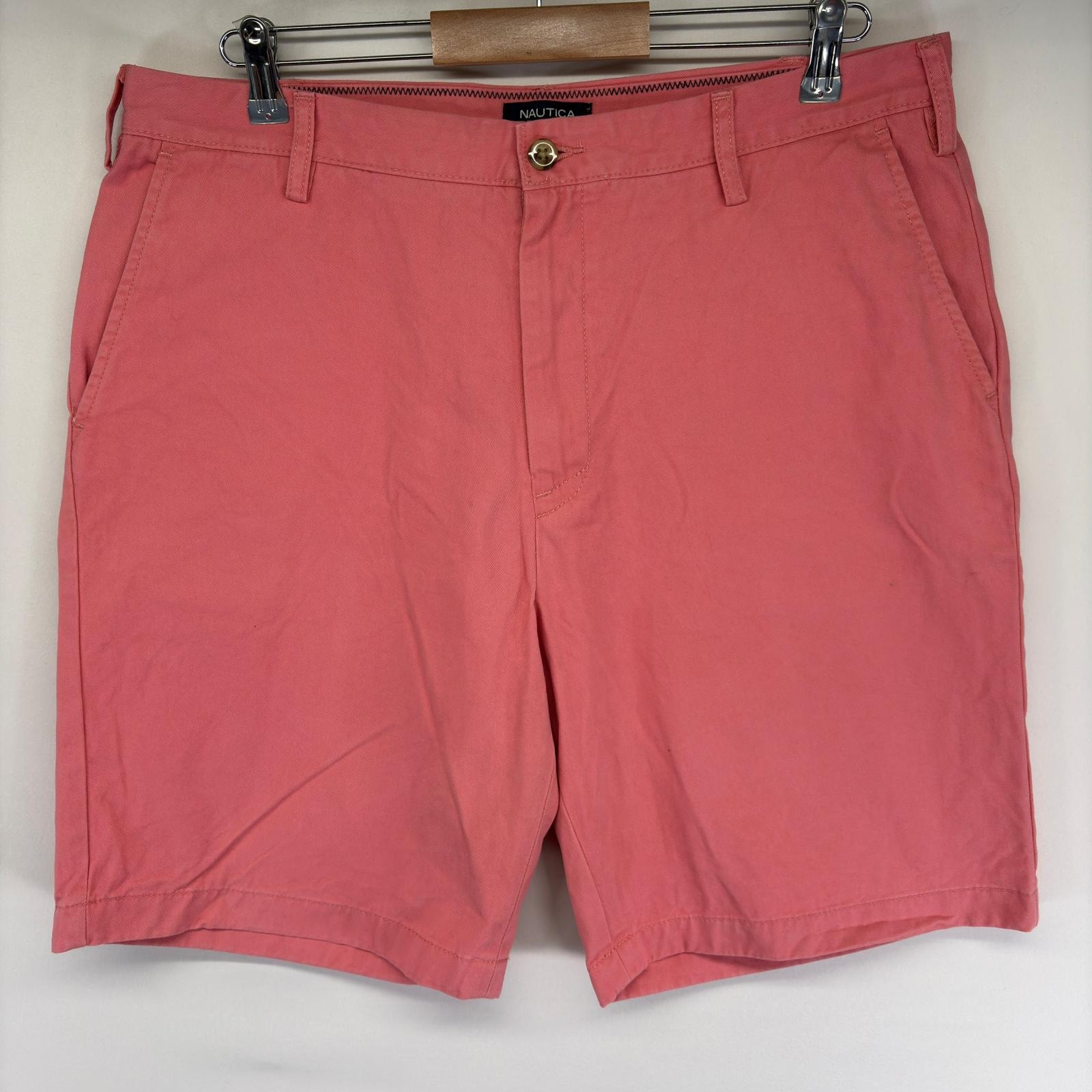 古着 ノーティカ NAUTICA パンツ ハーフパンツ ワンポイントロゴ チノ ショーツ ジッパーフライ 半ズボン w36  ピンク系 メンズ