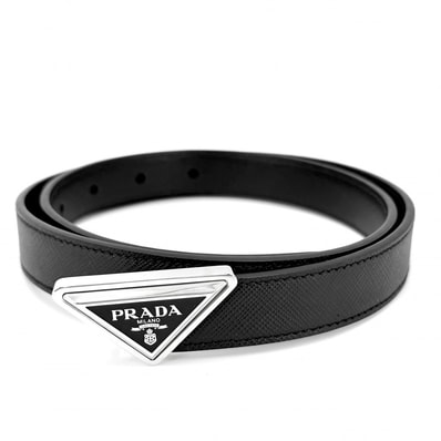 PRADA プラダ ベルト トライアングルロゴ ファッションアイテム 小物 28/70 メンズ レディース レザー ブラック 黒 シルバー金具 ユニセックス 美品【中古品】