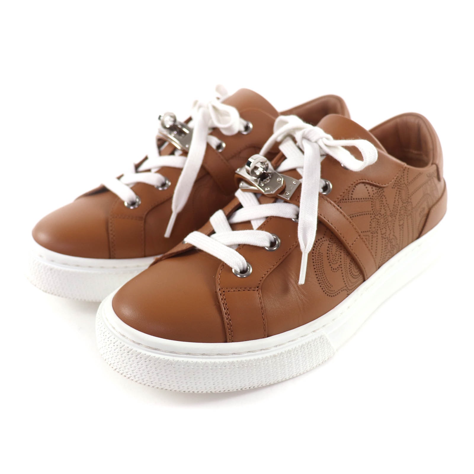 美品 エルメス スニーカー デイ ブラウン レディース 37.5