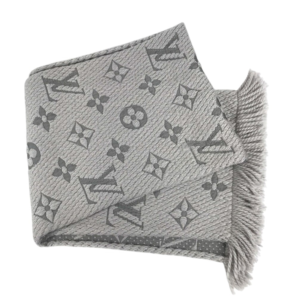 ルイヴィトン LOUIS VUITTON エシャルプ ロゴマニア エシャルプロゴマニア  M74742 フリンジ ストール マフラー ウール グレー