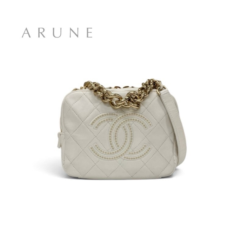 シャネル CHANEL バッグ ショルダーバッグ ホワイト ゴールド マトラッセ ココマーク スタッズ チェーン 2way ハンドバッグ