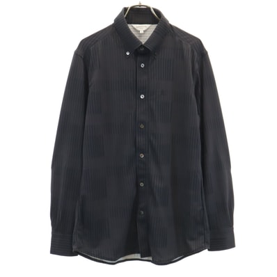 美品 LANVIN SPORT ランバンスポール 総柄 長袖 ボタンダウンシャツ 38 チャコール