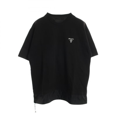 プラダ PRADA ロゴプリント ナイロン切替 クルーネック 半袖Tシャツ 衣料品 トップス コットン ナイロン メンズ ブラック系 UJN742 S202 1YYA 【中古】